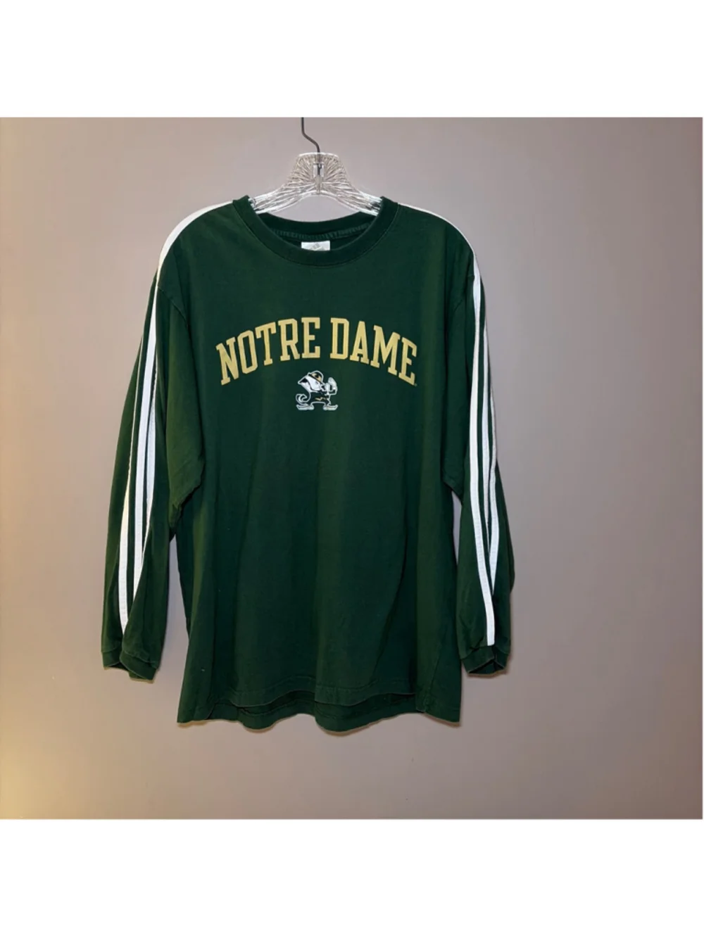 Notre Dame Adidas Long Sleeve Green Jersey 100% Cotton Mens Size Large